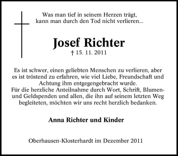 Traueranzeige von Josef Richter von Tageszeitung
