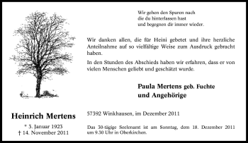 Traueranzeige von Heinrich Mertens von Tageszeitung