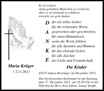 Traueranzeige von Maria Krüger von Tageszeitung