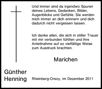 Traueranzeige von Günther Henning von Tageszeitung