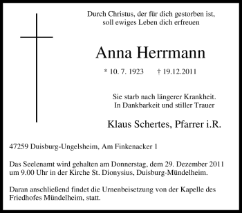 Traueranzeige von Anna Herrmann von Tageszeitung
