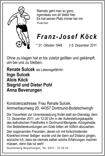 Traueranzeige von Franz-Josef Köck von Tageszeitung