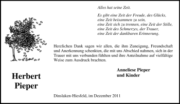 Traueranzeige von Herbert Pieper von Tageszeitung