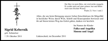 Traueranzeige von Sigrid Kebernik von Tageszeitung