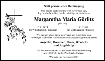 Traueranzeige von Margaretha Maria Görlitz von Tageszeitung
