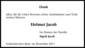 Traueranzeige von Helmut Jacob von Tageszeitung