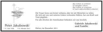 Traueranzeige von Peter Jakubowski von Tageszeitung