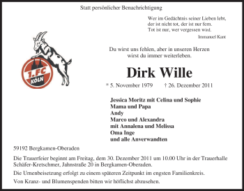 Traueranzeige von Dirk Wille von Tageszeitung