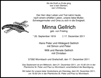 Traueranzeige von Minna Gellrich von Tageszeitung