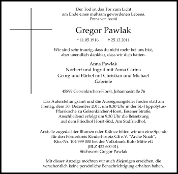 Traueranzeige von Gregor Pawlak von Tageszeitung