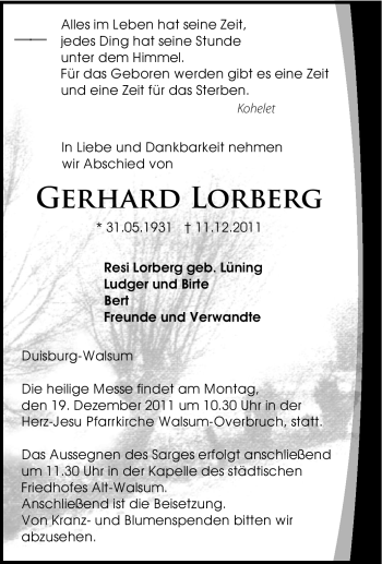 Traueranzeige von Gerhard Lorberg von Tageszeitung