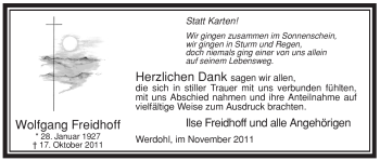 Traueranzeige von Wolfgang Freidhoff von Tageszeitung
