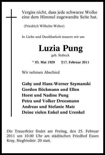 Traueranzeige von Luzia Pung von Tageszeitung