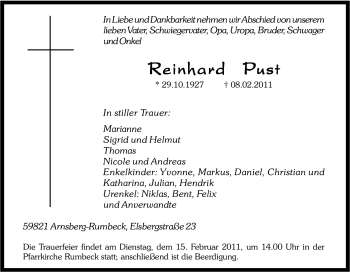 Traueranzeige von Reinhard Pust von Tageszeitung