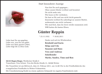 Traueranzeige von Günter Reppin von Tageszeitung