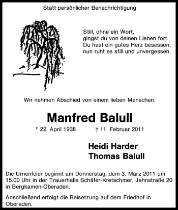 Traueranzeige von Manfred Balull von Tageszeitung