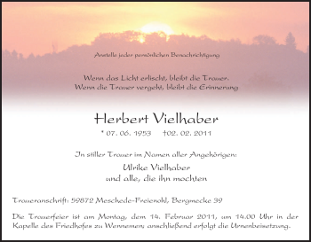 Traueranzeige von Herbert Vielhaber von Tageszeitung