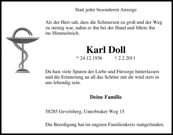 Traueranzeige von Karl Doll von Tageszeitung
