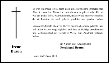 Traueranzeige von Irene Braun von Tageszeitung