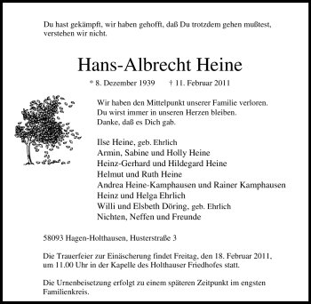 Traueranzeige von Hans-Albrecht Heine von Tageszeitung