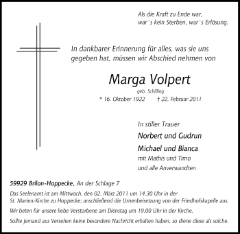 Traueranzeige von Marga Volpert von Tageszeitung
