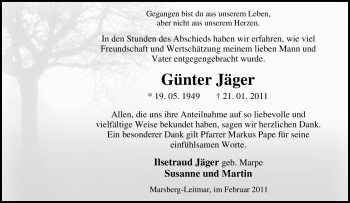 Traueranzeige von Günter Jäger von Tageszeitung