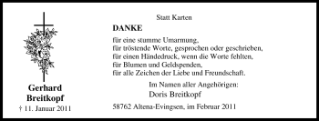 Traueranzeige von Gerhard Breitkopf von Tageszeitung