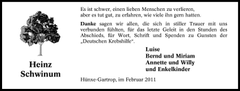 Traueranzeige von Heinz Schwinum von Tageszeitung