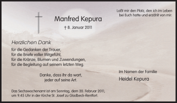 Traueranzeige von Manfred Kepura von Tageszeitung