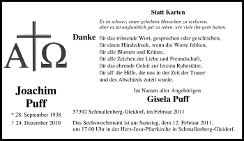 Traueranzeige von Joachim Puff von Tageszeitung