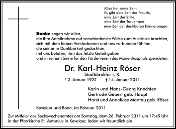 Traueranzeige von Karl-Heinz Röser von Tageszeitung
