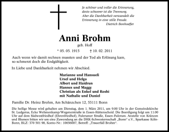 Traueranzeige von Anni Brohm von Tageszeitung