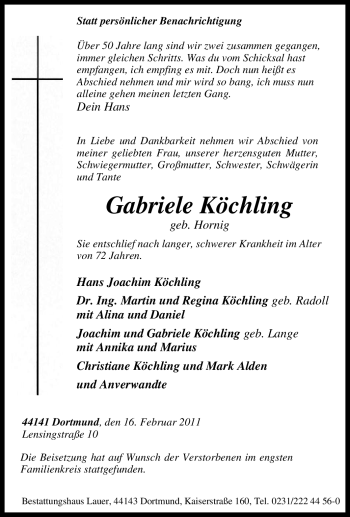 Traueranzeige von Gabriele Köchling von Tageszeitung