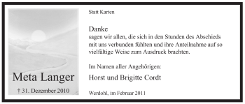 Traueranzeige von Meta Langer von Tageszeitung