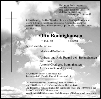 Traueranzeige von Otto Bönnighausen von Tageszeitung