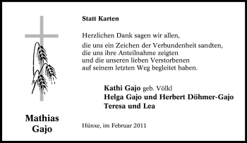 Traueranzeige von Mathias Gajo von Tageszeitung