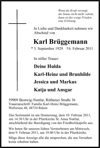Traueranzeige von Karl Brüggemann von Tageszeitung