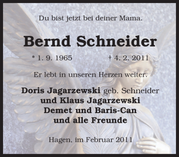 Traueranzeige von Bernd Schneider von Tageszeitung