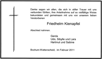 Traueranzeige von Friedhelm Kiuenapfel Unbekannt von Tageszeitung