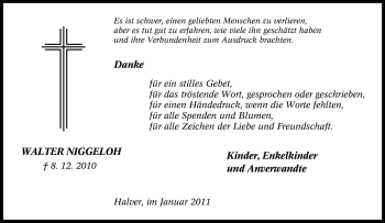 Traueranzeige von Walter Niggeloh von Tageszeitung