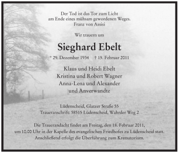 Traueranzeige von Sieghard Ebelt von Tageszeitung