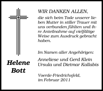 Traueranzeige von Helene Bott von Tageszeitung