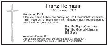 Traueranzeige von Franz Heimann von Tageszeitung