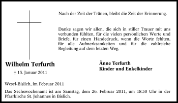 Traueranzeige von Wilhelm Terfurth von Tageszeitung