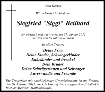 Traueranzeige von Siegfried Beilhard von Tageszeitung