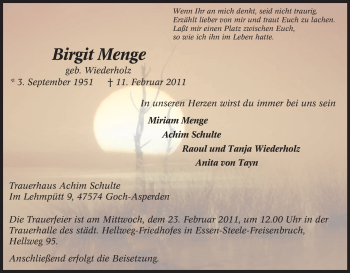 Traueranzeige von Birgit Menge von Tageszeitung