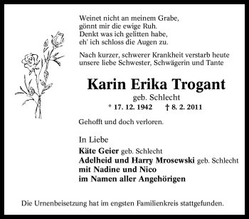 Traueranzeige von Karin Erika Trogant von Tageszeitung