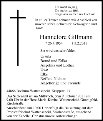 Traueranzeige von Hannelore Gillmann von Tageszeitung