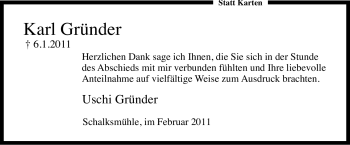Traueranzeige von Karl Gründer von Tageszeitung
