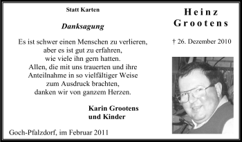 Traueranzeige von Heinz Grootens von Tageszeitung